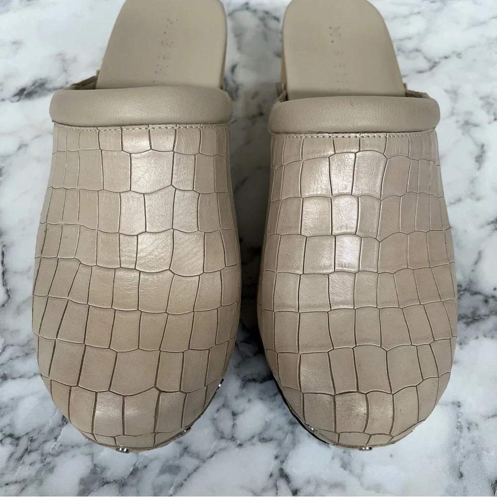 M Gemi Clogs Greta Croco Printed Leather Stone Woman’s Size 41 U.S 10 - Picture 6 of 14